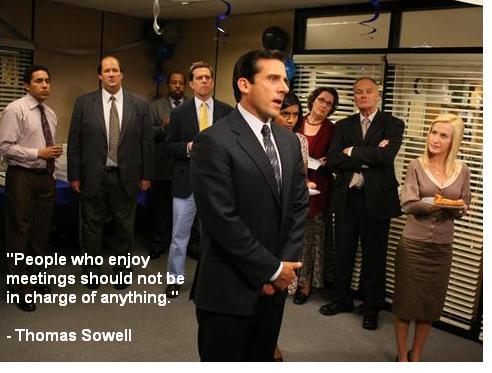 'Meeting': an event at which minutes are kept and hours are lost.